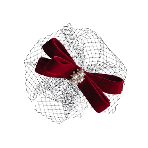 FRCOLOR Eleganter Roter Haarschmuck Mit Schleife Kopfbedeckung Aus Netzgarn Hochzeitskopfbedeckung Leicht Für Frauen Und Mädchen von FRCOLOR