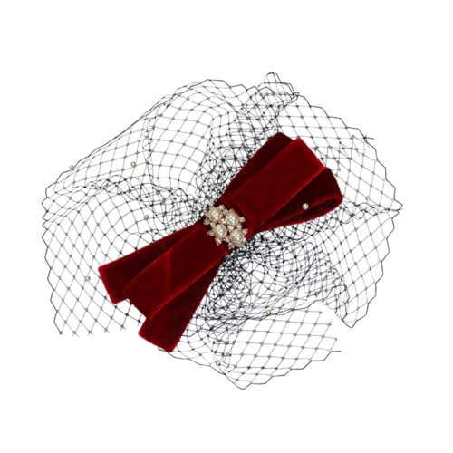 FRCOLOR Haarschmuck haar spangen haarclips haarspangen kapuzenpullover tragegurte Kostüm Kleid Abschlussball Hochzeits-Kopfbedeckung mit Schleife elegantes Schleierdekor Gittergewebe rot von FRCOLOR