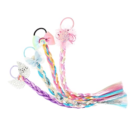 FRCOLOR 4 Stück Geflochtene Kinderperücke Haarseile Haargummis Für Mädchen Elastische Haarbänder in Blau Regenbogen Netz Und Einhorn Für Partys Und Kostüme von FRCOLOR