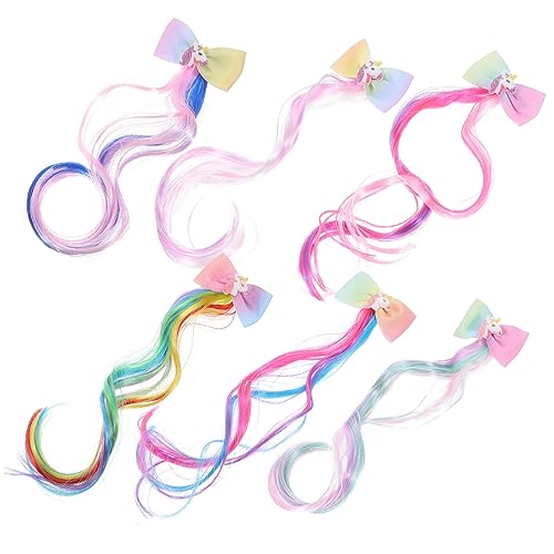 FRCOLOR 6stücke Farbige Haarverlängerungen Für Junge Mädchen Gefärbte Haarverlängerungen Zum Flechten Haarschmuck Für Kleinkinder Perückenspange Für Mädchen von FRCOLOR