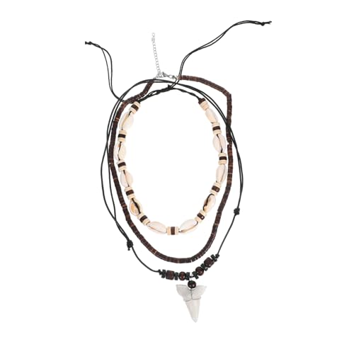 FRCOLOR Haifischzahn Halskette Set Herren Verstellbare Handgefertigte Perlenkette mit Echten Muscheln und Holzperlen Robuste Strand und Outdoor Schmuck für Urlaub und Alltag von FRCOLOR