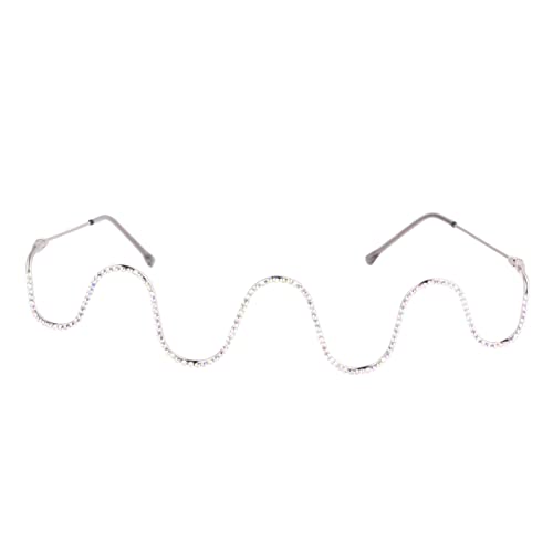 FRCOLOR Halbrandige Dekorative Brillenfassung mit Strasssteinen Halbrahmenloses Metall Design Unisex Party und Festivalbrille Leichte und Langlebige Eyeglasses Frames für Damen und Herren von FRCOLOR