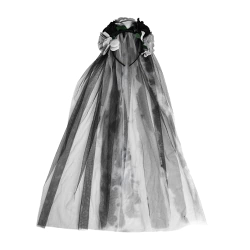 FRCOLOR Halloween Blumenhaarband Mit Schleier Blumenstirnband Für Erwachsene Und Junge Mädchen Feierliches Kopfschmuck-accessoire Für Gruselige Hochzeitslooks Und Halloween-partys von FRCOLOR