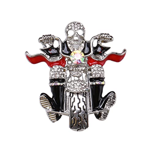 FRCOLOR Halloween Brosche Silberfarbener Schädel mit Motorrad Design Leichter Pin für Kleidung Tasche Schal Modisches Accessoire für Damen und Herren Party und von FRCOLOR
