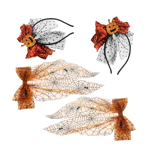 FRCOLOR Halloween Haarschmuck Orange Kürbis Haarreif mit Netz-spinnennetz-schleife und Haarclips Weicher Atmungsaktiver Für Damen und Mädchen für Halloween und Thanksgiving Party von FRCOLOR