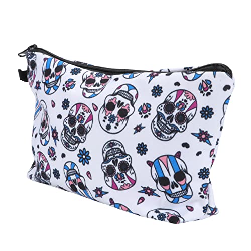 FRCOLOR Halloween Totenkopf 3D-Druck Kosmetiktasche Kupplung Damen Multifunktions-Aufbewahrungstasche kleine Tasche aus Leder Aufbewahrungstaschen mit Reißverschluss Make-up-Taschen bilden von FRCOLOR