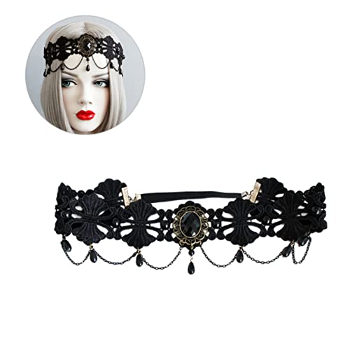 FRCOLOR Halloween-gothic-stirnband Stirn-kopf-kette Schwarzes Gothic-stirnband Stirn Schmuck Kopfschmuck Auf Der Stirn Krone Haarband Stirnschmuck Für Frauen Elastizität Fräulein Korn von FRCOLOR