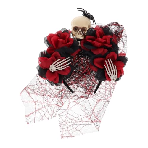 FRCOLOR Halloween-stirnband Mit Blumen-schleier Totenkopf-dekoration Bequemes Haarband Für Party-kostümzubehör Gothic-accessoire Für Damen von FRCOLOR