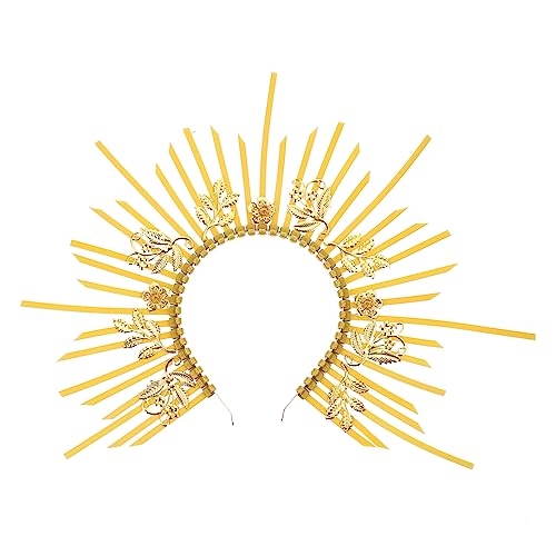 FRCOLOR Halo-Stirnband Unserer Lieben Frau Göttin Kopfschmuck dekorativer Haarreif Spike-Stirnband Rave halloween costume halloween kleidung gotischer Haarreif Dame Haarreif Plastik Yellow von FRCOLOR