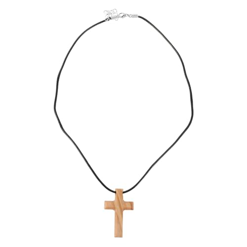 FRCOLOR Handgefertigte Holz Kreuzanhänger Halskette Religiöses Olivenholz Schmuckstück mit Einzigartiger Maserung Christliche Gebetskette für Männer und Frauen Stilvolles Glaubenssymbol von FRCOLOR
