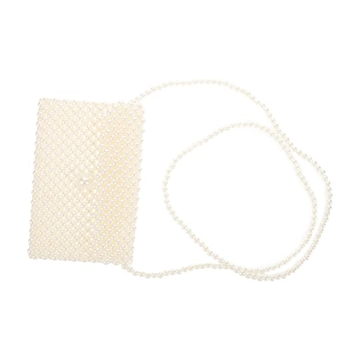 FRCOLOR Handgefertigte Perlen Umhängetasche für Damen Schultertasche Weiß Abendtasche für Hochzeiten Partys für Handy Geldbörse Schlüssel von FRCOLOR
