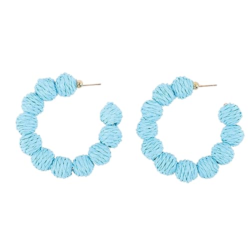 FRCOLOR Handgefertigte Rattan Ohrhänger mit Raffia Ball Leichte Boho Ohrringe für Damen Hautfreundlich und Langlebig Perfektes Sommer und Strandaccessoire Geschenkidee für Urlaub und von FRCOLOR