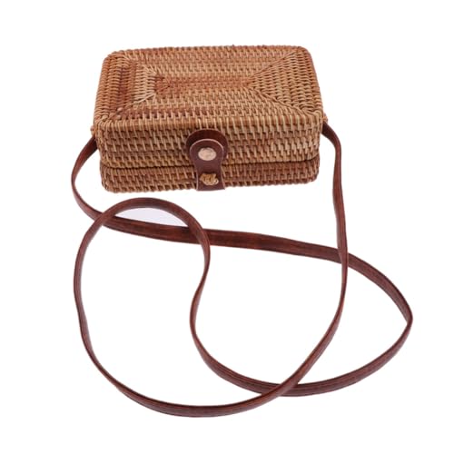 FRCOLOR Handgefertigte Rattan Schultertasche Damen Mini Umhängetasche Quadratisch Casual Strand Reise Tasche für Handy Make Up Sonnenbrille Vielseitig Elegant von FRCOLOR