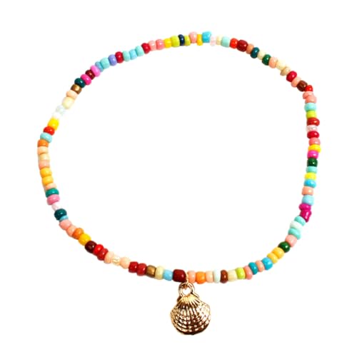 FRCOLOR Handgefertigtes Buntes Fußkettchen aus Legiertem Material mit Muschel und Perlen Design Verstellbar Wasserfest Boho Strand Schmuck für Damen für Sommerurlaub und Reisen von FRCOLOR