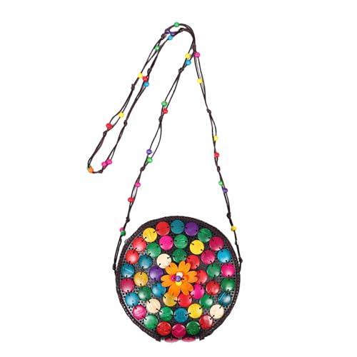 FRCOLOR Handgemachte Ethno Umhängetasche aus Kokosnussschale für Damen Bunte Handgewebte Geldbörse mit Crossbody Tragegurt Leichtes Langlebiges Portemonnaie für Münzen Handy und Kleine von FRCOLOR