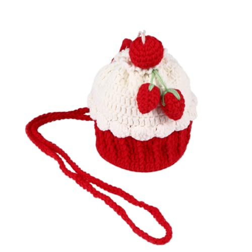 FRCOLOR Handgestrickte Geldbörse Cake Pouch Leichte Umhängetasche Damen Praktische Crossbody Tasche für Alltag und Freizeit Rot mit Süßem Erdbeerdesign Robust und Kompakt von FRCOLOR