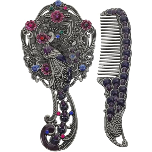 FRCOLOR Handspiegel Spiegel Set Vintage Make-Up Spiegel mit Kamm Antiken Kosmetikspiegel Haarbürste Reise Make-Up Tools Geschenk für Frauen Mädchen (Zufällige Farbe) von FRCOLOR