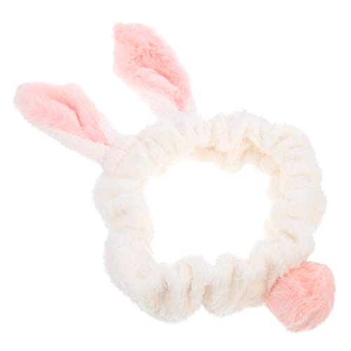 FRCOLOR Hasenohr Stirnband Make-up Stirnband Plüsch Kaninchen Dekoratives Haarband Stretch-stirnbänder Für Frauen Tierohren Duschhaarband Make-up-haarband Bands Gesicht Weiß -fleece von FRCOLOR