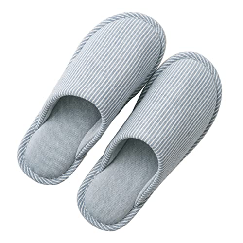 FRCOLOR Hausschuhe Unisex Rutschfest Gestreift Baumwolle Komfortabel Atmungsaktiv Waschbar Für Innenbereich Blau Home Slipper von FRCOLOR
