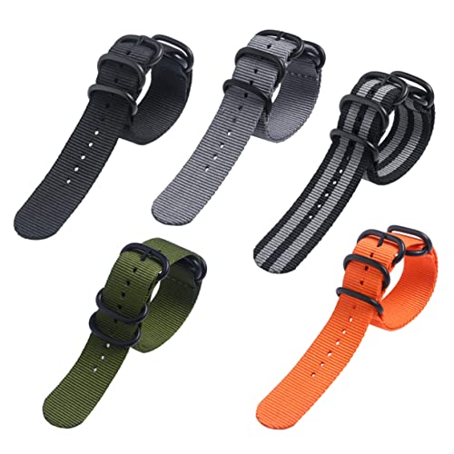 FRCOLOR Nylon Uhrenarmband 24mm Gewebtes Armband mit 5 Ringen Robustes Nylon Anpassbare Länge für Herren und Damen von FRCOLOR