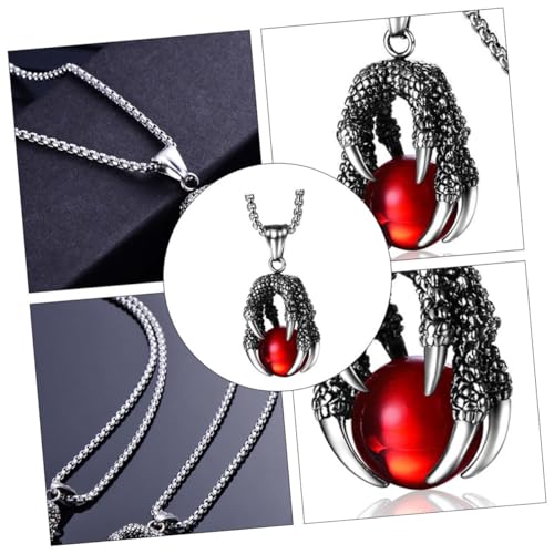 FRCOLOR Herren Halskette mit Kreativem Drachenklauen Anhänger Roter Perle und Quadratischer Gliederkette Robust Rostfrei Modisches Schmuckstück für Party Urlaub und Alltag von FRCOLOR