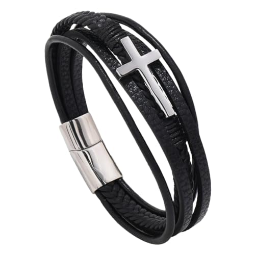 FRCOLOR Herren Lederarmband mit Dekoration Mehrschichtiges Geflochtenes Punk Armband Hochwertigem für Stilvolle Outfits für Partys Besondere Anlässe von FRCOLOR
