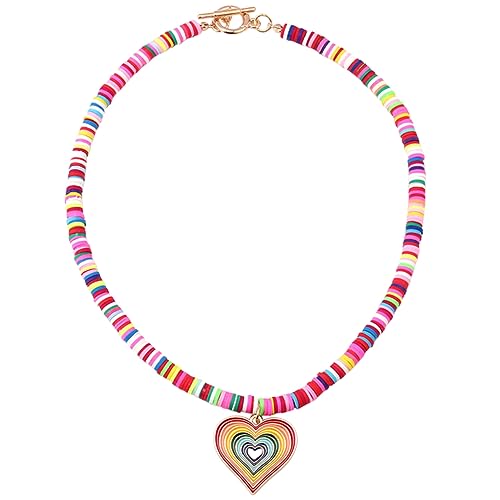 FRCOLOR Kette Mit Herzanhänger Für Damen Bunte Perlendesign Halskette Leicht Und Hautfreundlich Für Hochzeit Geburtstag Und Alltag von FRCOLOR