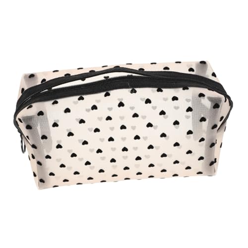 FRCOLOR Netz-Kosmetiktasche Mit Herz-Design Reißverschluss Reise-Organizer Tragbare Aufbewahrungstasche Für Kulturgüter Geräumig Und Praktisch Für Reisen Und Home Office von FRCOLOR