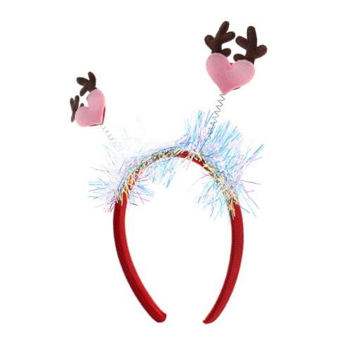 FRCOLOR Rentiergeweih Haarreifen Glitzerndes Weihnachts-haarband Mit Herz-design Weihnachts-stirnband Aus Stoff Und Tiermaterialien Für Feiertage von FRCOLOR