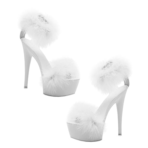 FRCOLOR High Heeled Sandals Damen Federverziert Rutschfest Komfortabel Modisch Weiß Zufällige Farbe von FRCOLOR