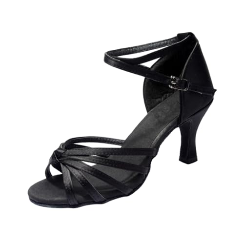FRCOLOR High Heels Latein Tanzschuhe Damen Satin Knöchelriemen Schlange Optik Offene Absatzschuhe für Salsa und Party von FRCOLOR