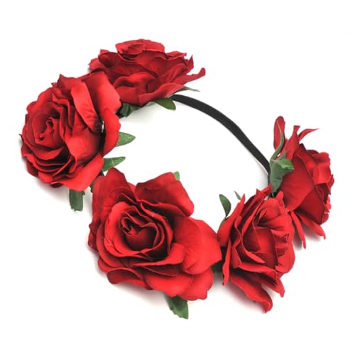 FRCOLOR Rosa Stirnbänder Blumen Für Mädchen Rosenblumen-stirnbänder Für Frauen Haarbänder Für Damen Blumengirlande Für Frauen Haargummis Für Frauen Braut Weihnachten Haarschmuck von FRCOLOR