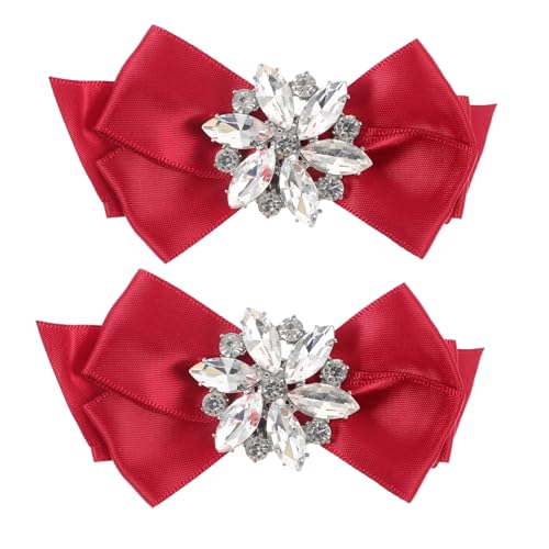FRCOLOR Hochzeitsschmuck Schuhclips mit Kristallbesatz Abnehmbare Schleifen Schuhdekorationen für Damen Wiederverwendbare Leichte Schuhe Accessoires Weinrot Vielseitig Kombinierbar von FRCOLOR