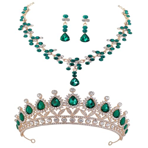 FRCOLOR Hochzeitsschmuck Strass Kristallkrone Anhänger Halskette Ohrringe Damen Braut Party Schmuck Accessoires Elegant Komfortabel Glamourös von FRCOLOR