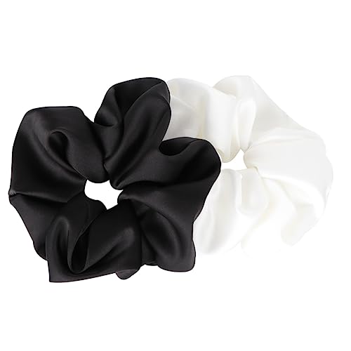 FRCOLOR 2stücke Haarseil Aus Kunstseide Kreisförmig Nahtlos Elastisches Tuch Haargummis Pferdeschwanzhalter Kopfschmuck Für Frauen Schwarz Und Weiß von FRCOLOR