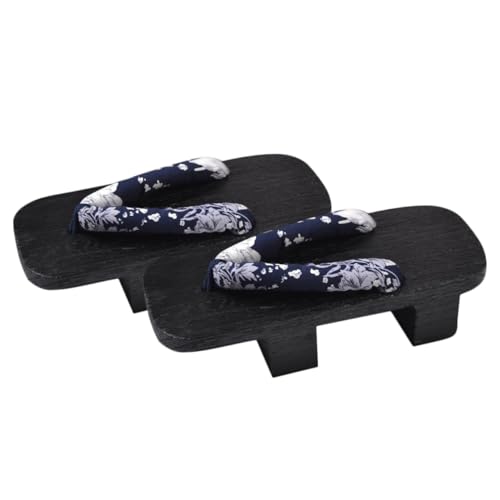 FRCOLOR Japanische Clogs Holzpantoletten Damen Herren Sommer Slipper Slip Komfortable Freizeit Hausschuhe mit Zwei Zähnen Weiß Blau Blütenmuster Passend für Fuß von FRCOLOR