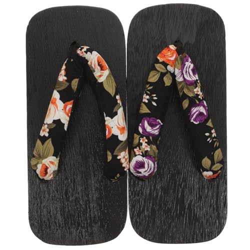 FRCOLOR Japanische Clogs Sommer Pantoletten Plattform Sandalen mit Blumenmuster Bequeme Slip Holzschuhe für Damen und Herren für Freizeit Party und Outdoor Einsatz von FRCOLOR