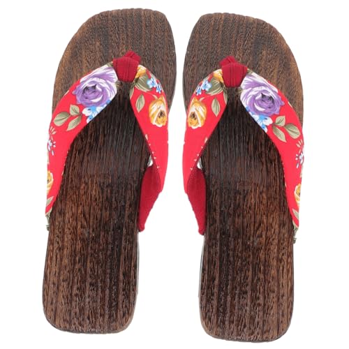 FRCOLOR Japanische Holzclogs Damen Clogs Pantoletten aus Stoff Langlebig Bequem Modisch rutschfest Hausschuhe für Wohnzimmer Schlafzimmer Küche Strand von FRCOLOR