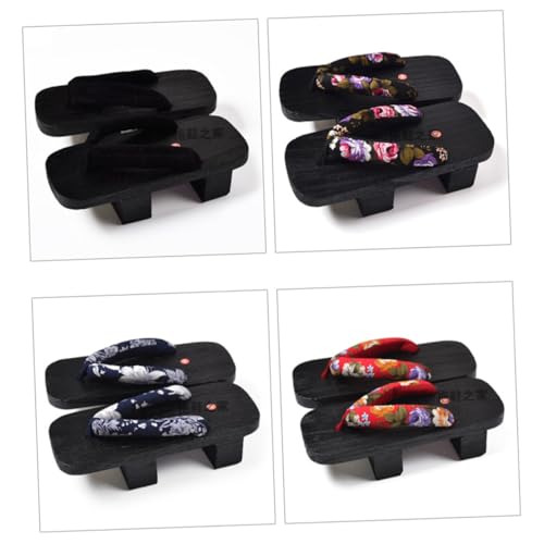 FRCOLOR Japanische Holzclogs Damen Herren Sommer Pantoletten mit Rotem Blumenmuster Langlebig Slip Design Passend für Fußgröße für Freizeit und Party von FRCOLOR