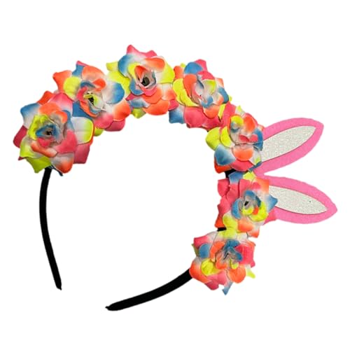 FRCOLOR Kaninchenohren Haarreif Mit Bunten Blumen Für Frauen Und Mädchen Verstellbarer Kopfschmuck Für Cosplay Und Ostern Langlebiges Und Pflegeleichtes Haaraccessoire von FRCOLOR