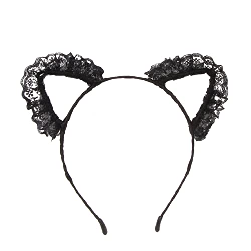FRCOLOR Süßes Haarband Mit Katzenohren Spitze Haarreif Für Frauen Und Mädchen Cosplay Modisch Schwarz Ideal Für Halloween Und Weihnachten von FRCOLOR