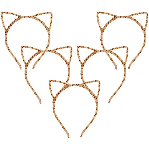 FRCOLOR 5 Stk Kleid Mit Verdrahteten Katzenohren Katze Piñata Requisiten Für Urlaubsfotos Halloween-kostüm Mit Katzenohren Kopfschmuck Für Tierohren Bommel Fräulein Leopardenmuster von FRCOLOR