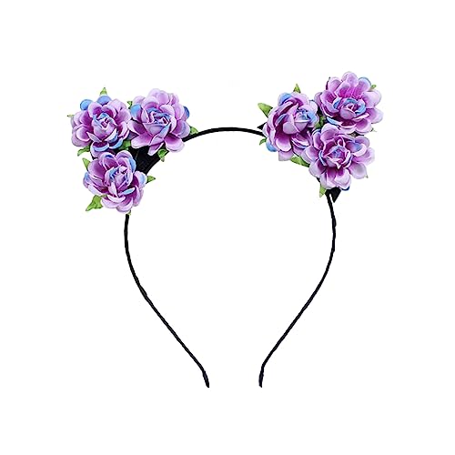 FRCOLOR Katzenohren Haarband Mit Rosenblüten Für Weihnachts-party Cosplay-stirnband Dekoratives Stirnband Blumen-stirnband Für Kostümzubehör Violett von FRCOLOR