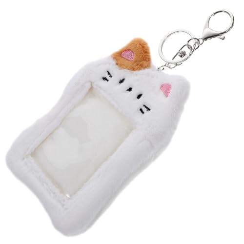 FRCOLOR Kawaii Plüsch Kartenhülle Weißer Cartoon Katze Ausweishalter mit Schlaufe Strapazierfähiger Leichter Schutz für Ausweis Spiel Postkarten für Schüler Lehrer und Bürogebrauch von FRCOLOR