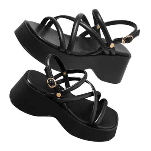 FRCOLOR Keilsandalen Damen Sommer Wedges Plateau Sandaletten Atmungsaktiv Komfortabel Strapazierfähig Für Strand Party Alltag Schwarz von FRCOLOR