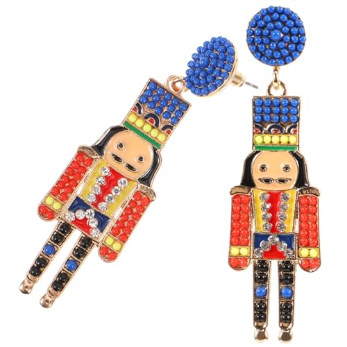 FRCOLOR Kleine Ohrstecker Nutcracker Ohrringe mit Roten Perlen Allergiefreundliche Legierung Stilvolle Damen Ohrhänger für Alltag und Besondere Anlässe von FRCOLOR