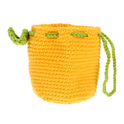 FRCOLOR Kleine Strickgeldbörse Kordelzug Handgefertigte Kleingeldtasche Kompakte Leichte Damenhandtasche in Trendigem Gelb für Schlüssel und Kleingeld Unterwegs von FRCOLOR