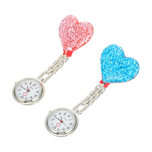 FRCOLOR Krankenschwester Taschenuhr 2 Stücke Clip on Fob Uhr in Herzform Langlebig Und Tragbar Pflegezubehör Für Frauen Für Einsatz Im Und Bei Der Arbeit von FRCOLOR