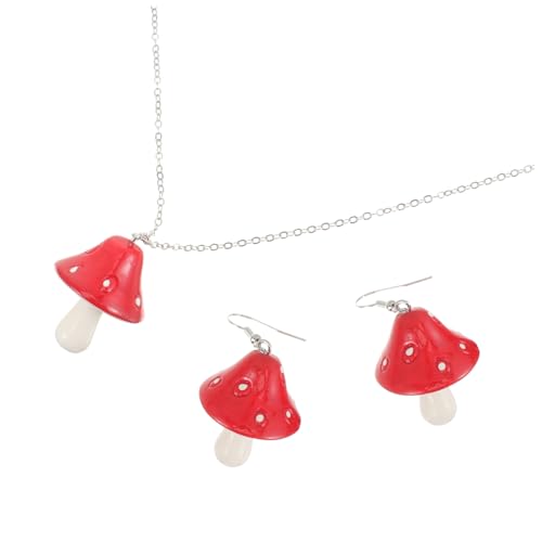 FRCOLOR Kreatives Pilz Damen Schmuck mit Rotem Anhänger und Halskette Süßes Design Hautfreundlich Langlebig Modisch für Frauen und Mädchen von FRCOLOR