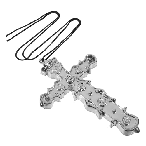 FRCOLOR Kreuzanhänger Halskette für Halloween Stilvolle Cosplay Kette für Männer und Frauen mit Silbernem Kunststoffkreuz für Kostüme und Mottopartys von FRCOLOR